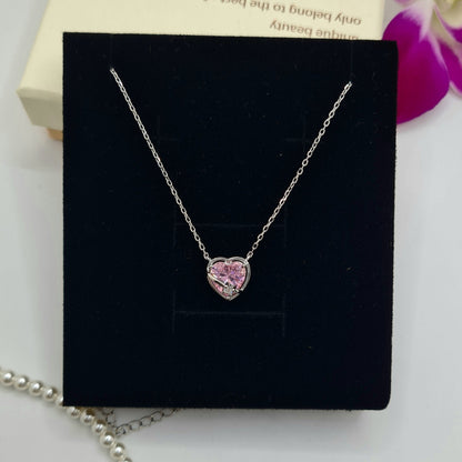 Pink Heart Necklace Sterling Silver